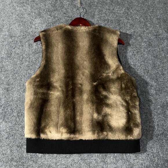 Club Monaco Vest Womens Medium Brown Faux Fur Zip Pockets Ribbed Hem Full Zip - Picture 6 of 7